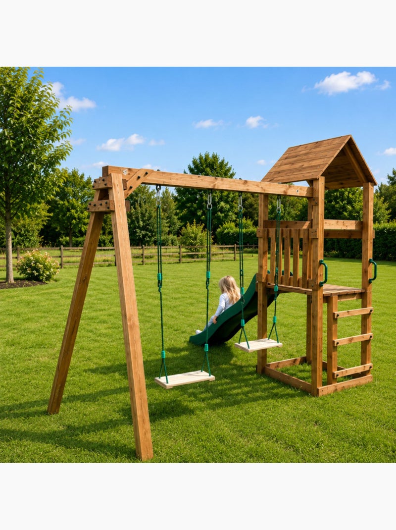 Aire de jeux bois avec toboggan NOUMEA Marron - Kiabi