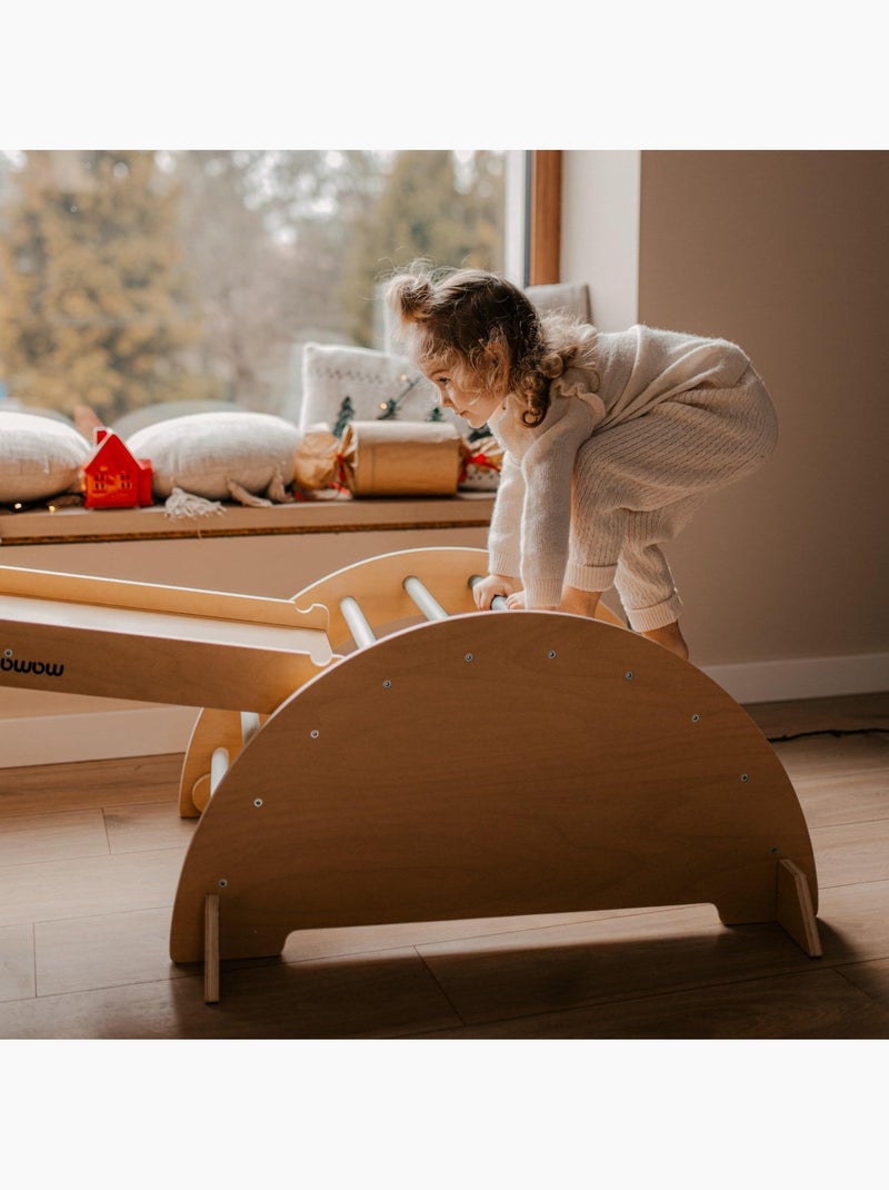Aire de jeux évolutive bois triangle pikler arche toboggan 200x68cm pastel Beige - Kiabi