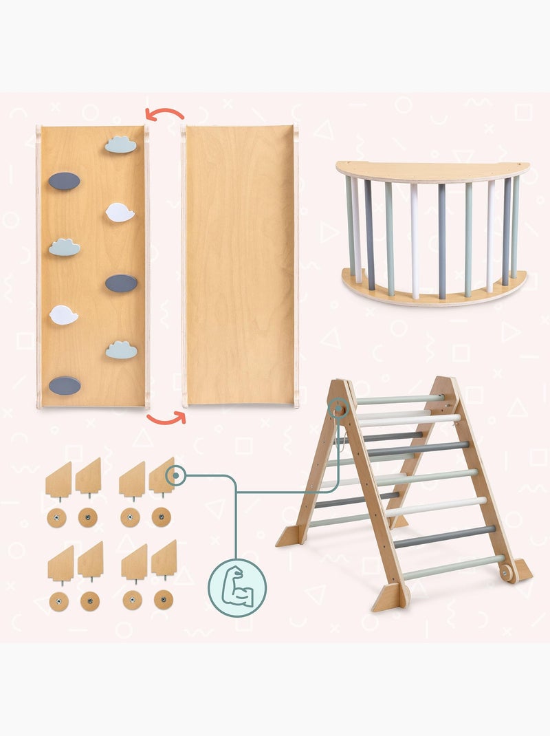 Aire de jeux évolutive bois triangle pikler arche toboggan 200x68cm pastel Beige - Kiabi