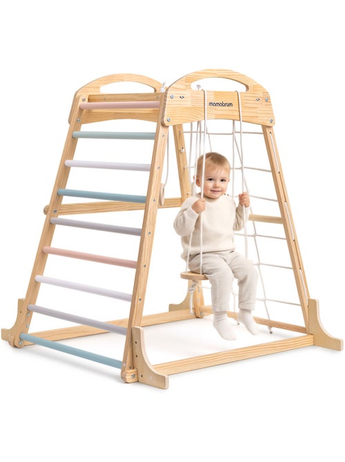 Aire de jeux intérieure bois enfants avec balançoire, anneaux gymnastique et filet – Mamabrum - Kiabi