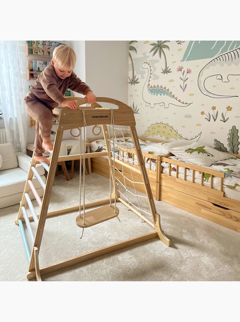 Aire de jeux intérieure bois enfants avec balançoire, anneaux gymnastique et filet – Mamabrum N/A - Kiabi