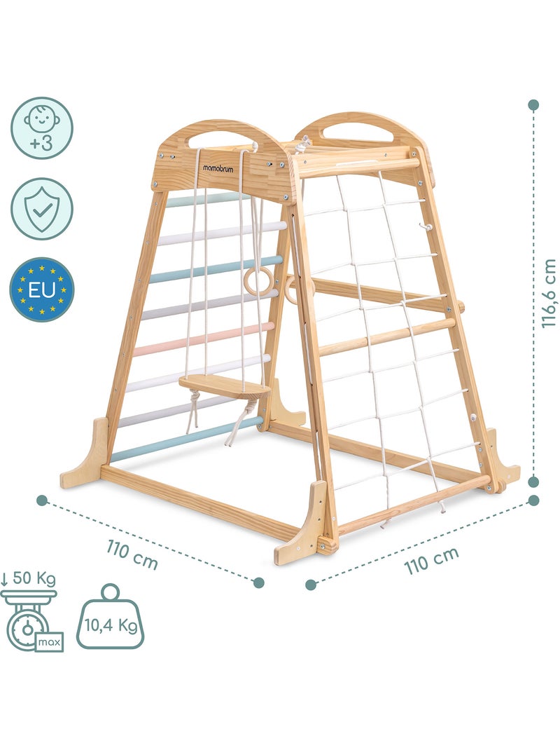 Aire de jeux intérieure bois enfants avec balançoire, anneaux gymnastique et filet – Mamabrum N/A - Kiabi