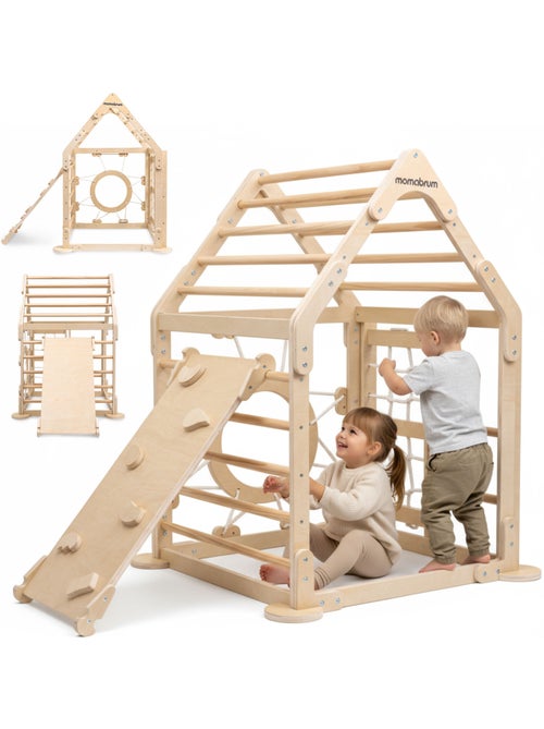 Aire de jeux intérieure bois enfants maison escalade avec toboggan et filet – Mamabrum - Kiabi