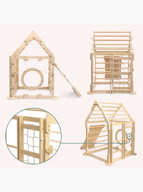 Aire de jeux intérieure bois enfants maison escalade avec toboggan et filet – Mamabrum - Kiabi