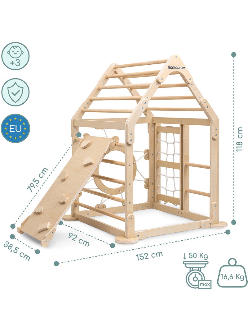 Aire de jeux intérieure bois enfants maison escalade avec toboggan et filet – Mamabrum N/A - Kiabi