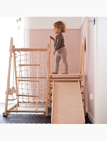 Aire de jeux interieure en bois 5en1 toboggan escalade mamabrum mam203, 120 cm