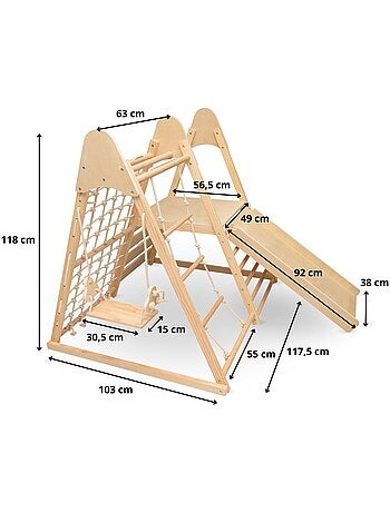 Aire de jeux interieure en bois 5en1 toboggan escalade mamabrum mam203, 120 cm
