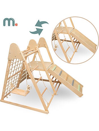 Aire de jeux interieure en bois 5en1 toboggan escalade mamabrum mam203, 120 cm