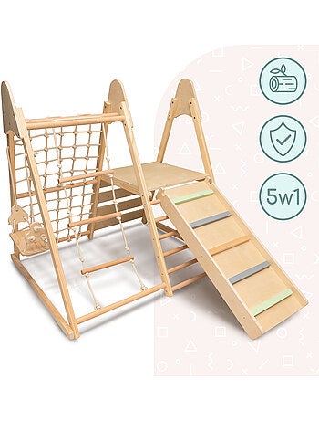 Aire de jeux interieure en bois 5en1 toboggan escalade mamabrum mam203, 120 cm
