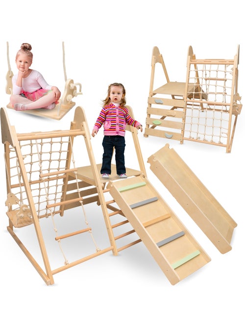 Aire de jeux interieure en bois 5en1 toboggan escalade mamabrum mam203, 120 cm - Kiabi Aire de jeux interieure en bois 5en1 toboggan escalade mamabrum mam203, 120 cm - Kiabi