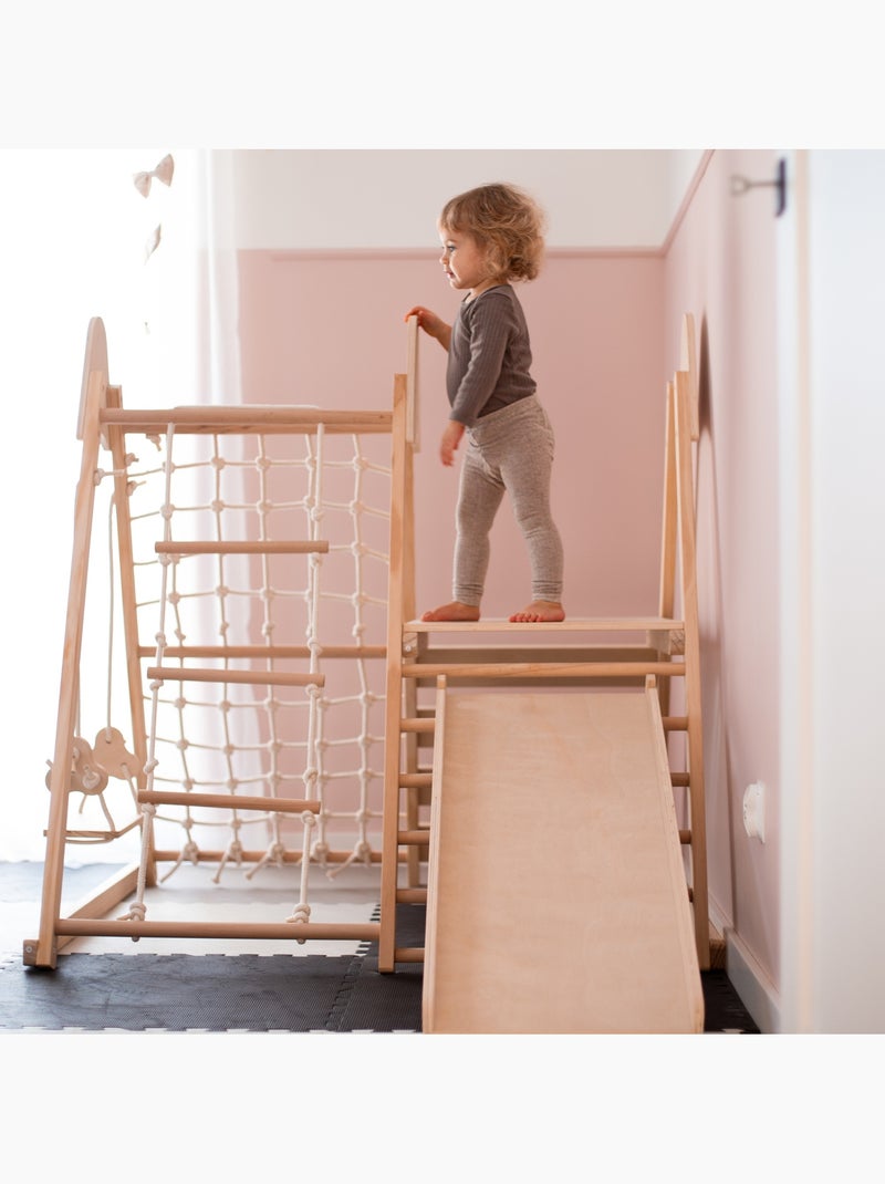 Aire de jeux interieure en bois 5en1 toboggan escalade mamabrum mam203, 120 cm Beige - Kiabi