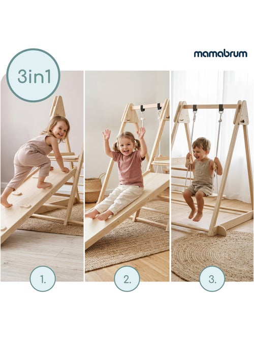 Aire de jeux interieure en bois pliable toboggan balancoire mamabrum 118 cm - Kiabi Aire de jeux interieure en bois pliable toboggan balancoire mamabrum 118 cm - Kiabi