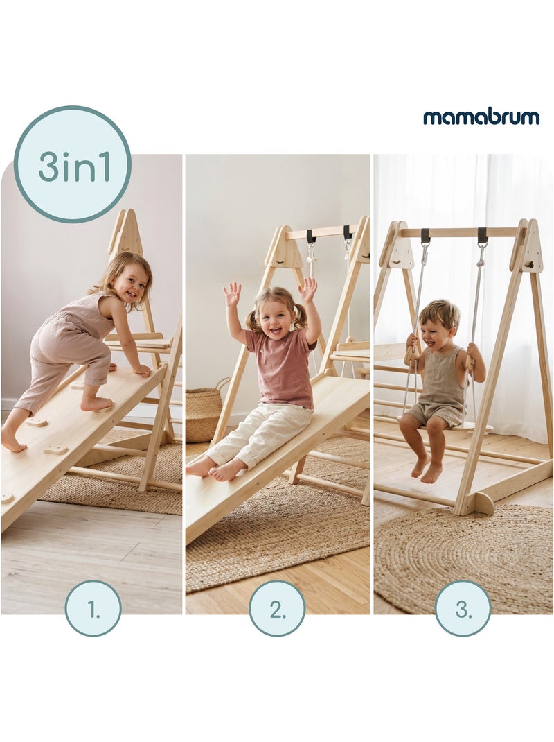 Aire de jeux interieure en bois pliable toboggan balancoire mamabrum 118 cm Beige - Kiabi