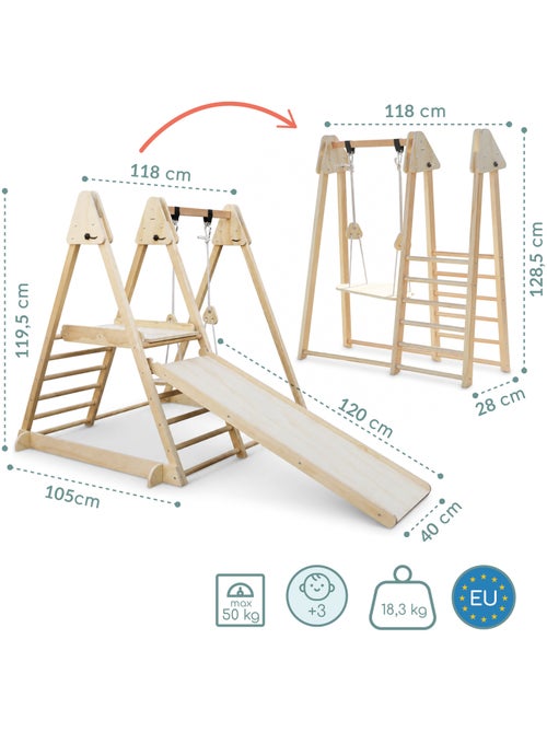 Aire de jeux interieure en bois pliable toboggan balancoire mamabrum 118 cm - Kiabi Aire de jeux interieure en bois pliable toboggan balancoire mamabrum 118 cm - Kiabi