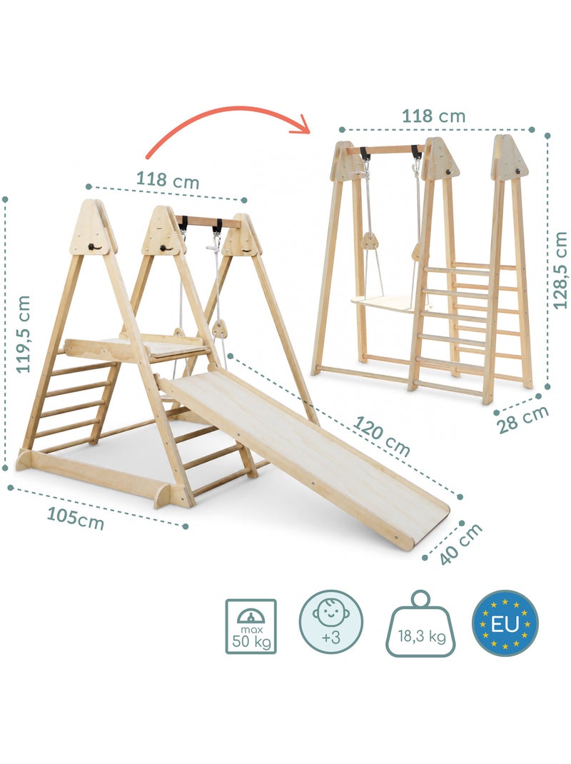 Aire de jeux interieure en bois pliable toboggan balancoire mamabrum 118 cm Beige - Kiabi