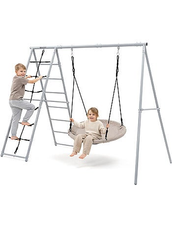 Aire de Jeux Jardin XL HyperMotion- Nid-de-Cigogne 100cm & Filet à Grimper 180kg