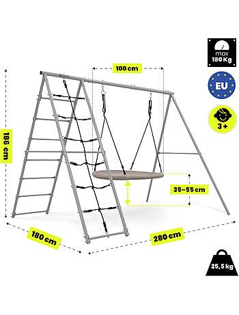 Aire de Jeux Jardin XL HyperMotion- Nid-de-Cigogne 100cm & Filet à Grimper 180kg
