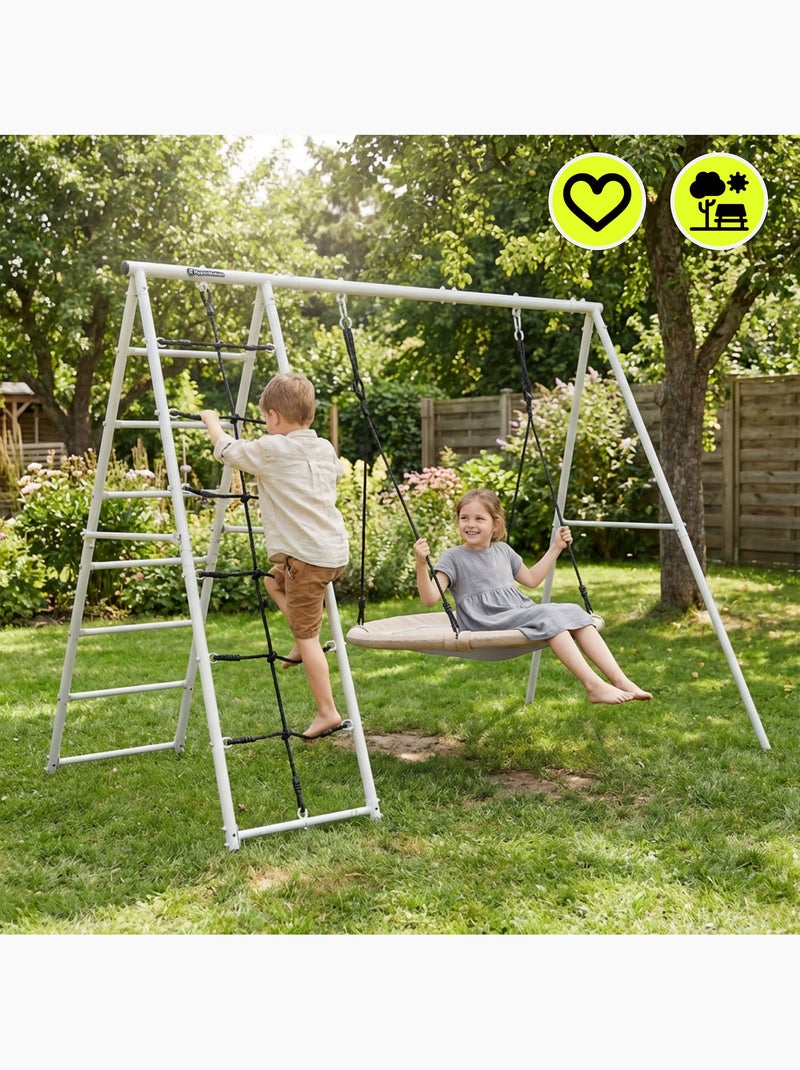 Aire de Jeux Jardin XL HyperMotion- Nid-de-Cigogne 100cm & Filet à Grimper 180kg Gris - Kiabi