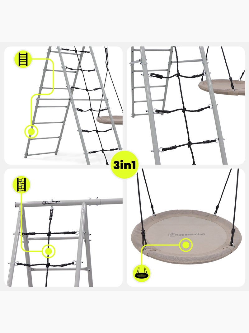 Aire de Jeux Jardin XL HyperMotion- Nid-de-Cigogne 100cm & Filet à Grimper 180kg Gris - Kiabi