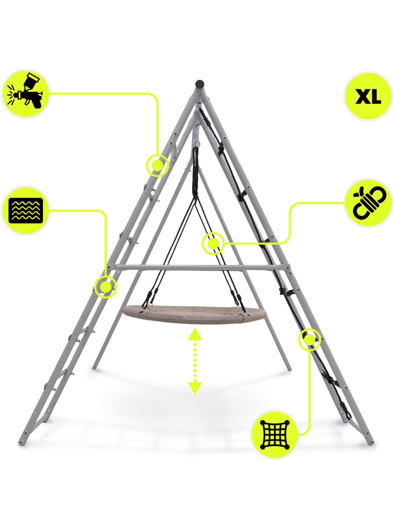 Aire de Jeux Jardin XL HyperMotion- Nid-de-Cigogne 100cm & Filet à Grimper 180kg Gris - Kiabi