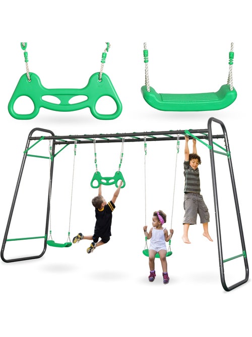 Aire de Jeux Jardin XXL HyperMotion - Portique Acier 2 Sièges, Échelle & Trapèze - Kiabi