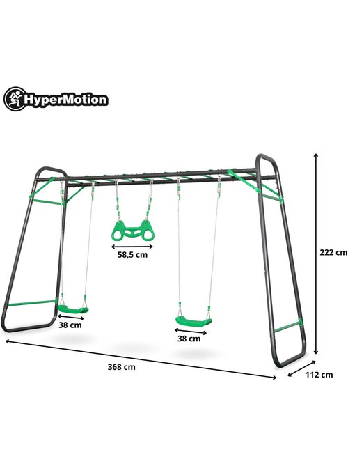 Aire de Jeux Jardin XXL HyperMotion - Portique Acier 2 Sièges, Échelle & Trapèze - Kiabi