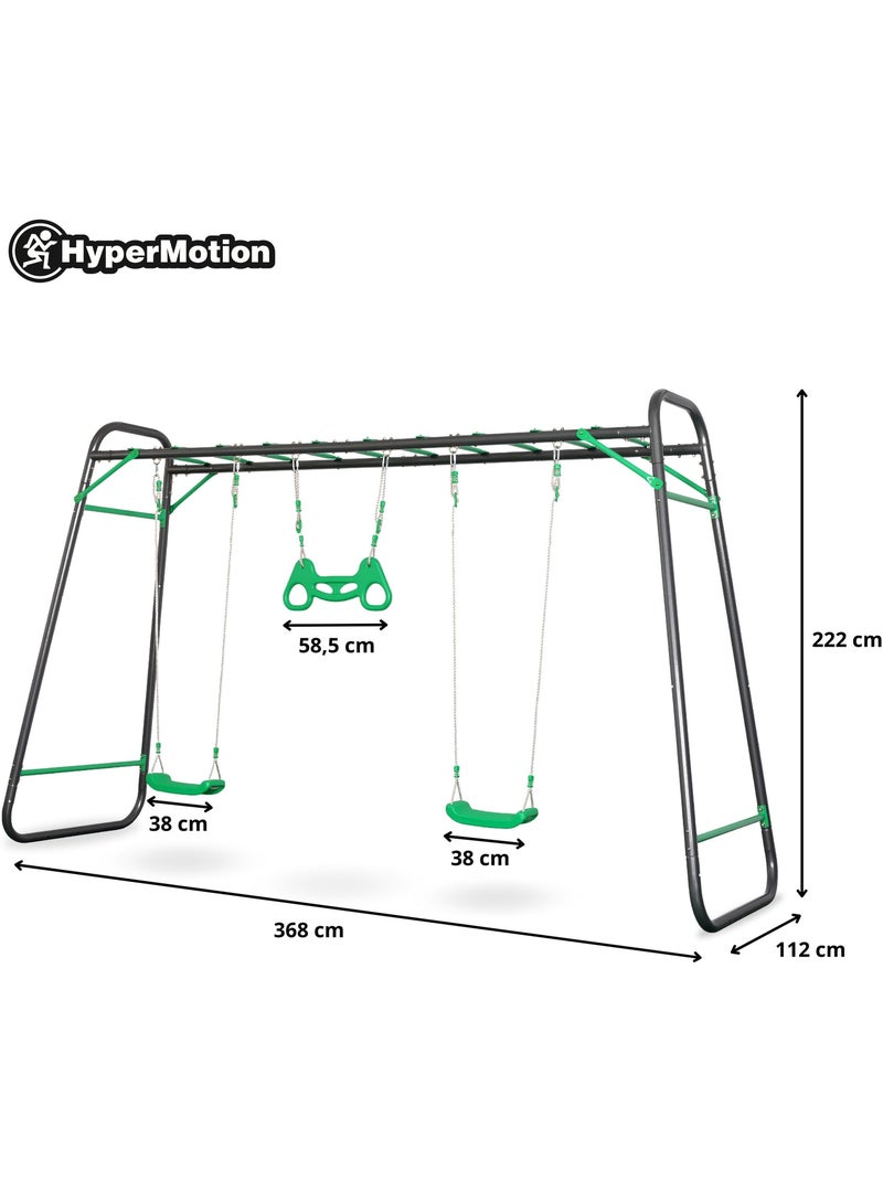 Aire de Jeux Jardin XXL HyperMotion - Portique Acier 2 Sièges, Échelle & Trapèze Gris - Kiabi