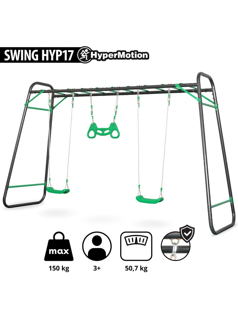 Aire de Jeux Jardin XXL HyperMotion - Portique Acier 2 Sièges, Échelle & Trapèze Gris - Kiabi