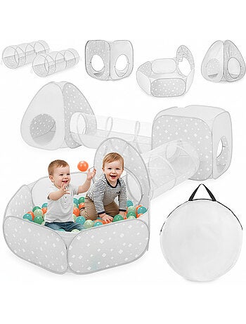 Aire de jeux pop up enfant 5en1 2 tentes 2 tunnels piscine a balles mamabrum