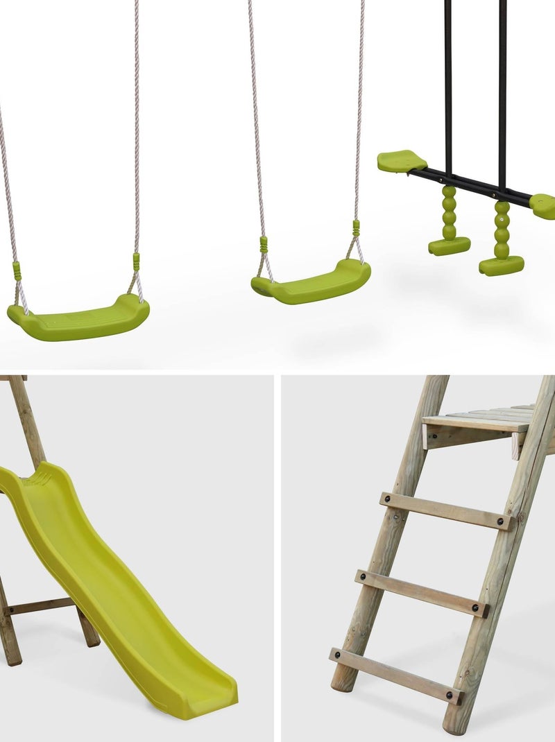 Aire de jeux toboggan, face-à-face, 2 balançoires Marin Vert - Kiabi