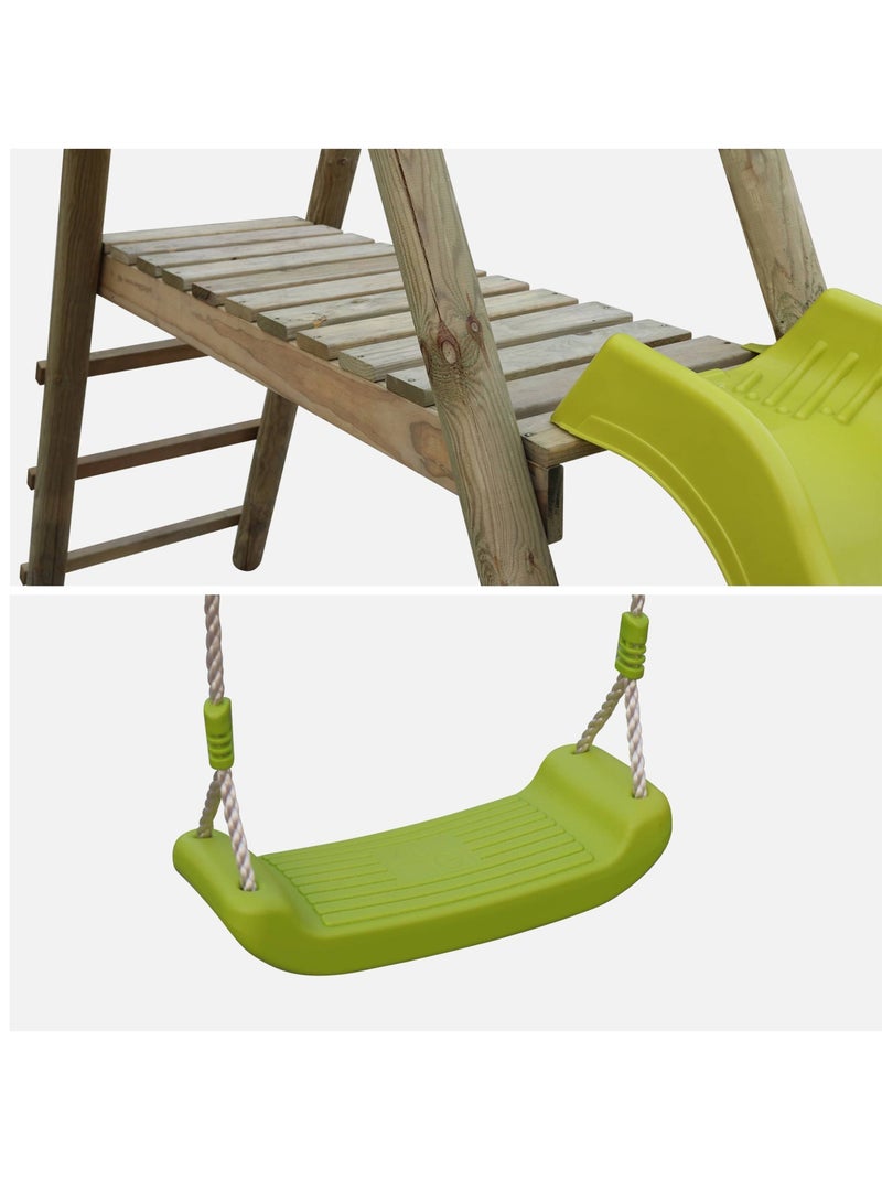 Aire de jeux toboggan, face-à-face, 2 balançoires Marin Vert - Kiabi