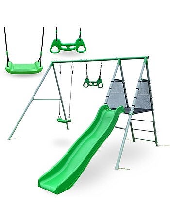 Aire de jeux XXL enfant avec balançoire, toboggan et trapèze