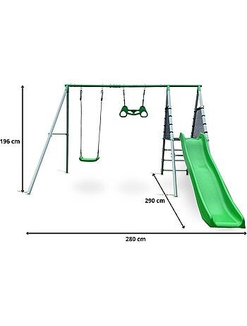 Aire de jeux XXL enfant avec balançoire, toboggan et trapèze