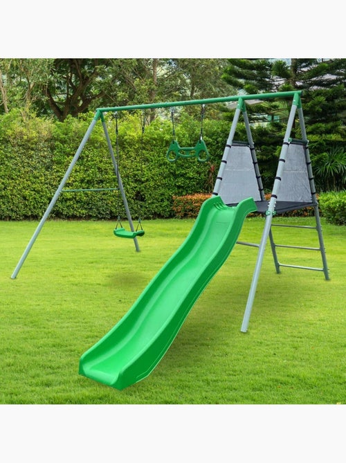 Aire de jeux XXL enfant avec balançoire, toboggan et trapèze - Kiabi