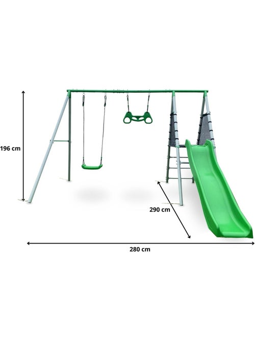 Aire de jeux XXL enfant avec balançoire, toboggan et trapèze - Kiabi