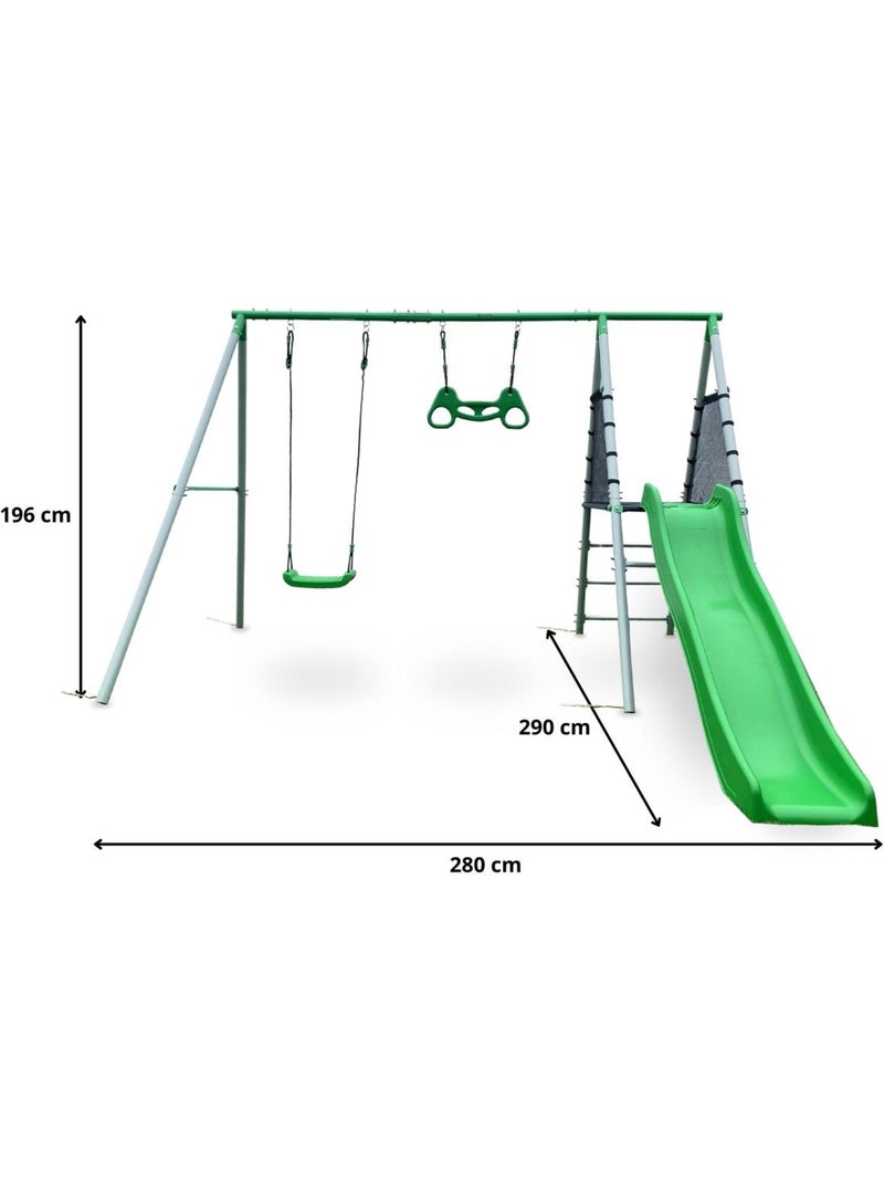 Aire de jeux XXL enfant avec balançoire, toboggan et trapèze Vert - Kiabi