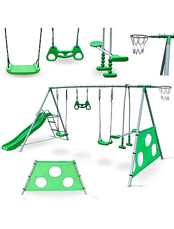 Aire de jeux XXXL enfant avec balançoires, toboggan et accessoires