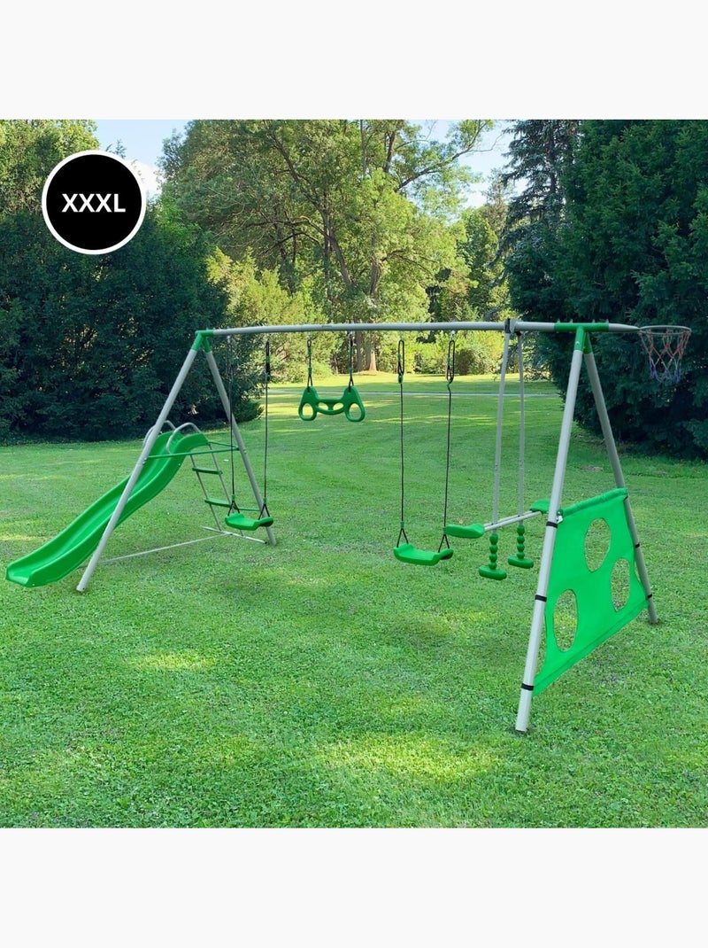 Aire de jeux XXXL enfant avec balançoires, toboggan et accessoires Vert - Kiabi