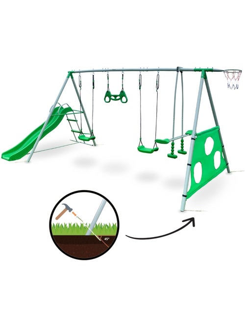 Aire de jeux XXXL enfant avec balançoires, toboggan et accessoires - Kiabi