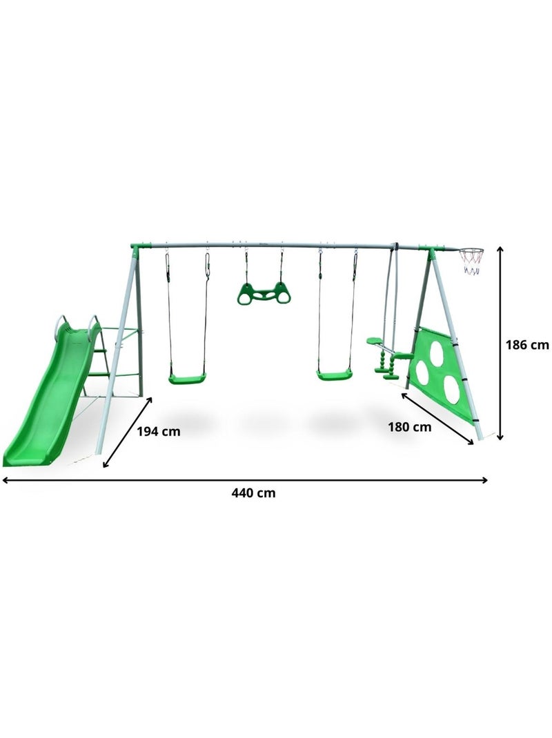 Aire de jeux XXXL enfant avec balançoires, toboggan et accessoires Vert - Kiabi