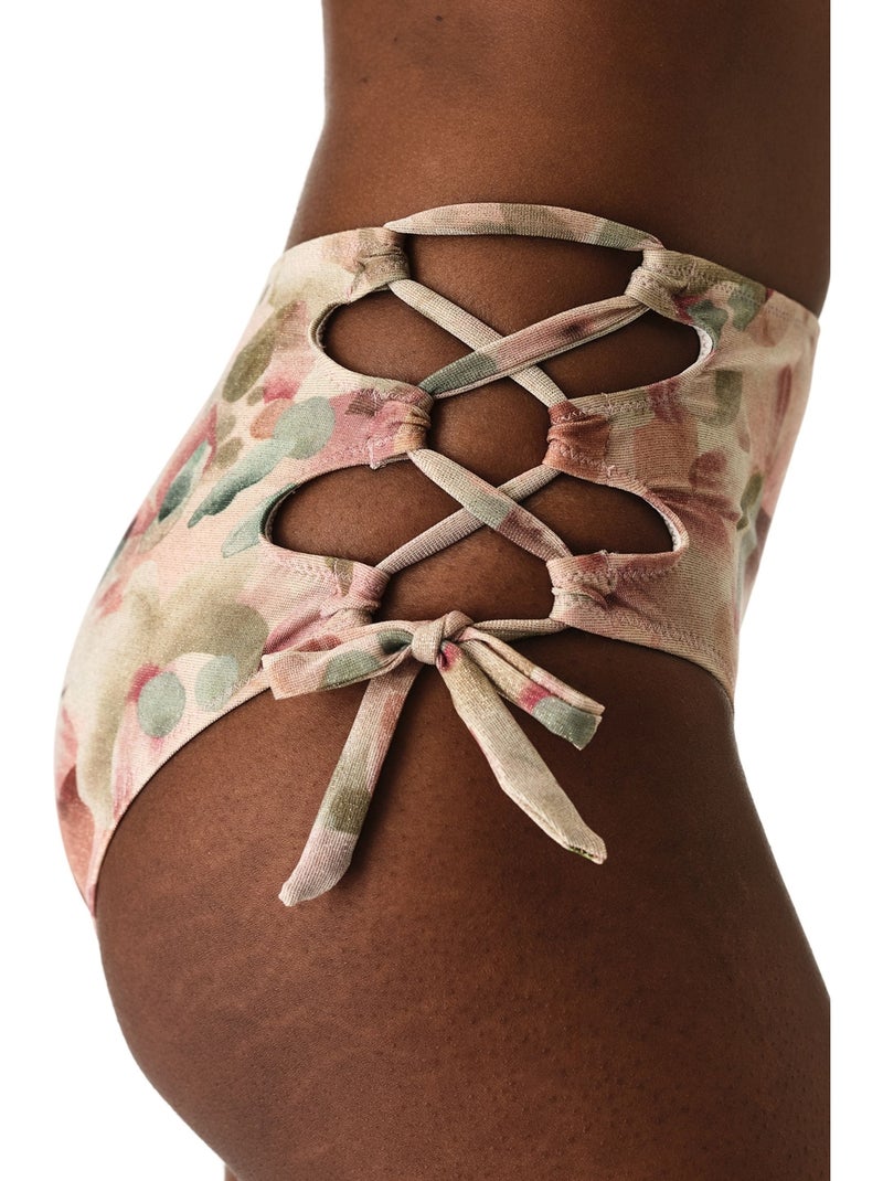 Aires fashion bas de bikini fleuri à taille haute et effet pailleté penti Crème - Kiabi