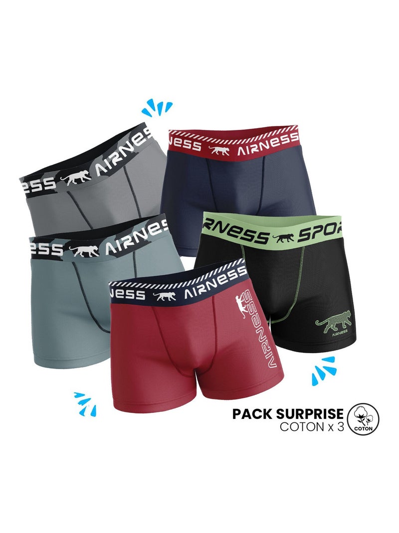 AIRNESS Lot de 3 Boxers homme en coton Best Of Surprise Airness Gris - Kiabi