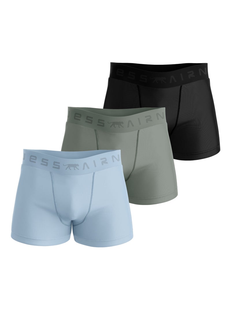 AIRNESS Lot de 3 boxers homme en coton Predator Airness Bleu Vert Noir - Kiabi