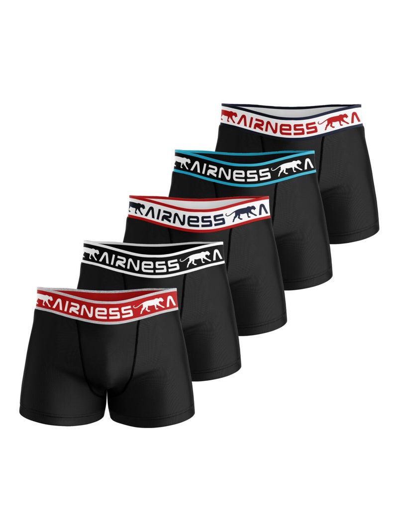 AIRNESS Lot de 5 boxers homme en coton ceintures colorées Starter Airness Noir Rouge Bleu - Kiabi