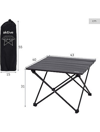 Aktive camping table de camping pliante avec mécanisme anti-basculement 43x40x31 cm