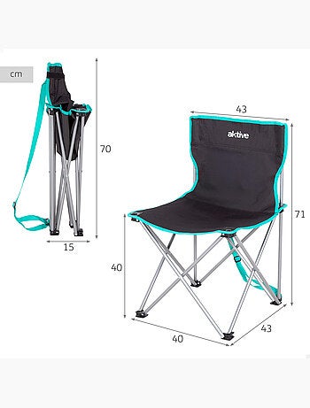Aktive chaise de camping pliante 43x43x71 cm avec poignée de transport