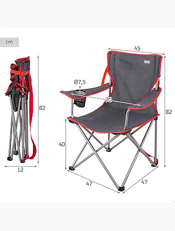 Aktive chaise de camping pliante anthracite avec poignée 47x47x82 cm