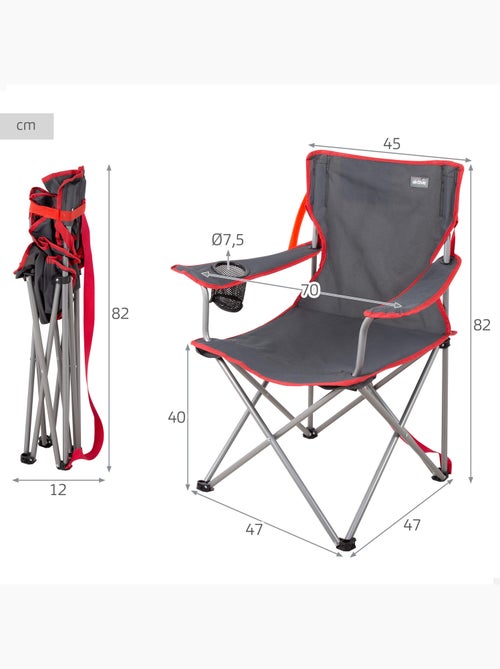 Aktive chaise de camping pliante anthracite avec poignée 47x47x82 cm - Kiabi