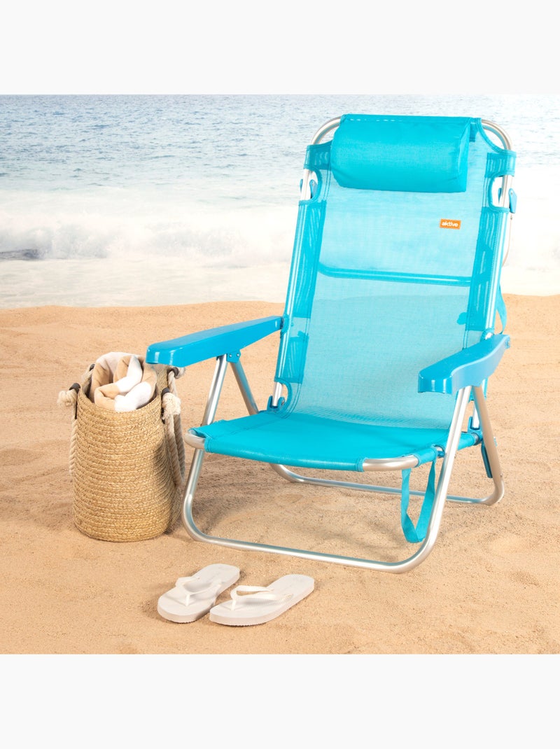 Aktive chaise de plage basse multiposition 48x46x84 cm Bleu - Kiabi