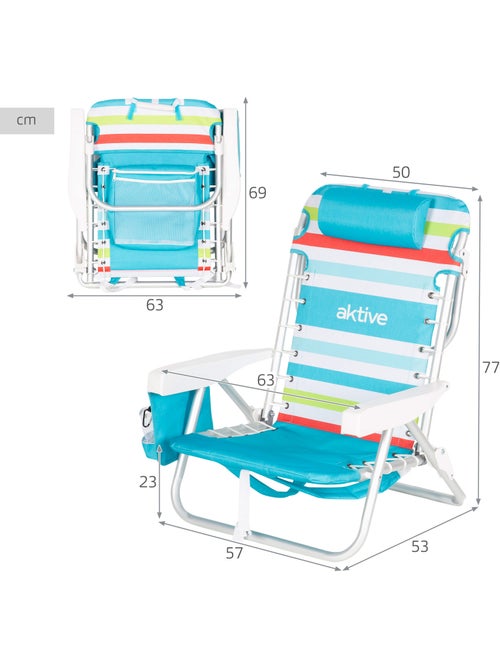 Aktive chaise de plage basse multiposition 50x53x77 cm avec glacière et poches - Kiabi